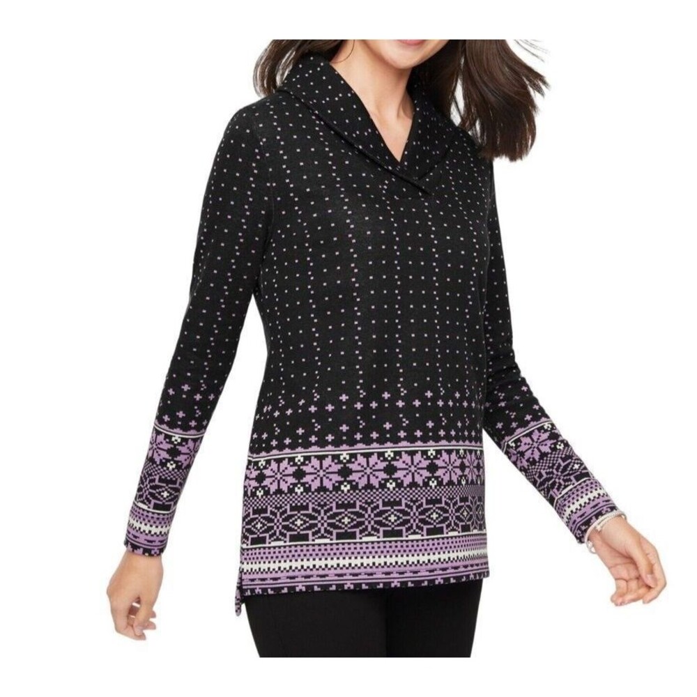 Talbots Women's Pullover Shawl Neck Long Sleeve Petite Size S (P) Black Purple